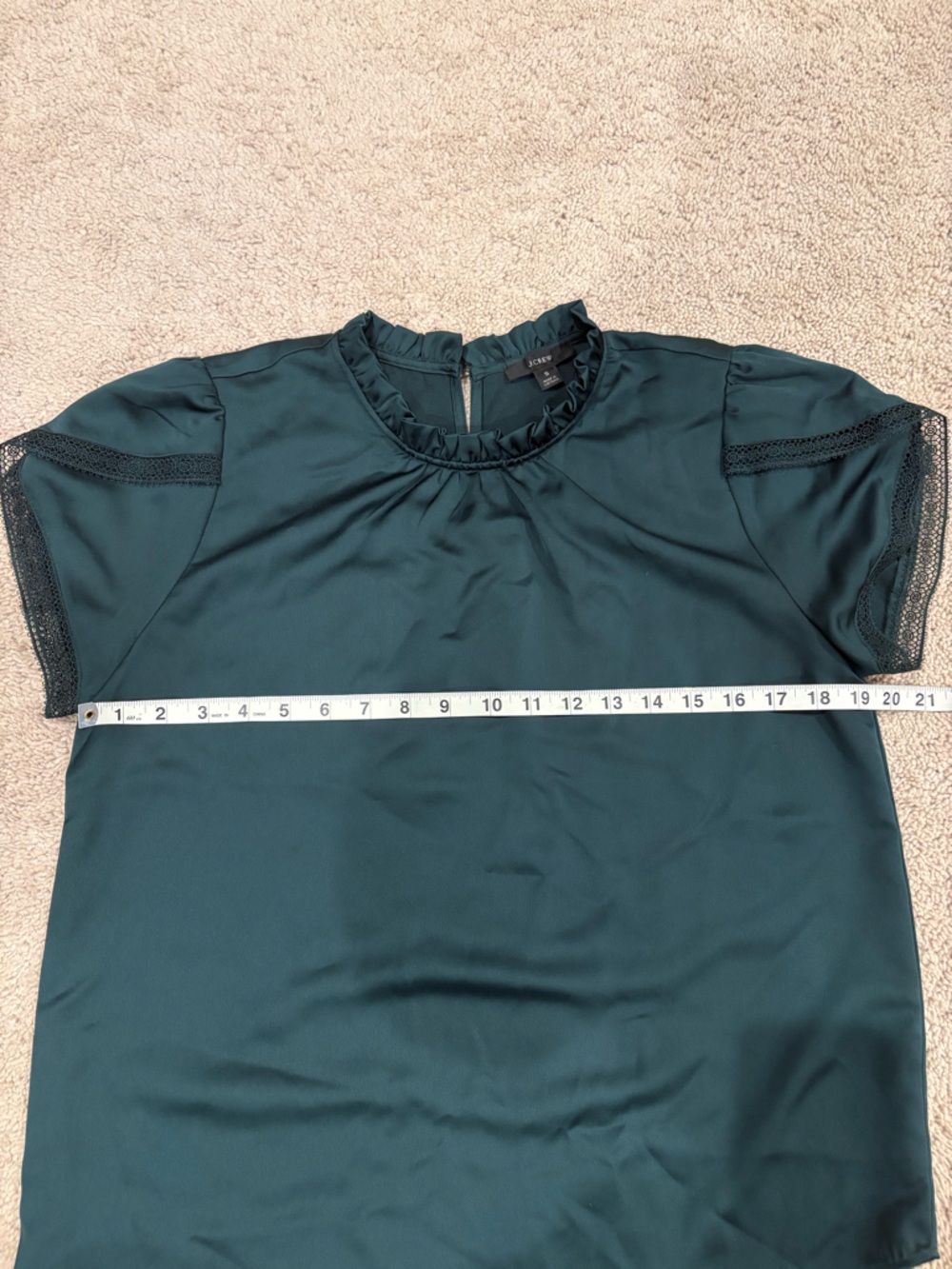 J. Crew Emerald Green Satin Ruffle Neck Blouse - Picture 5 of 5